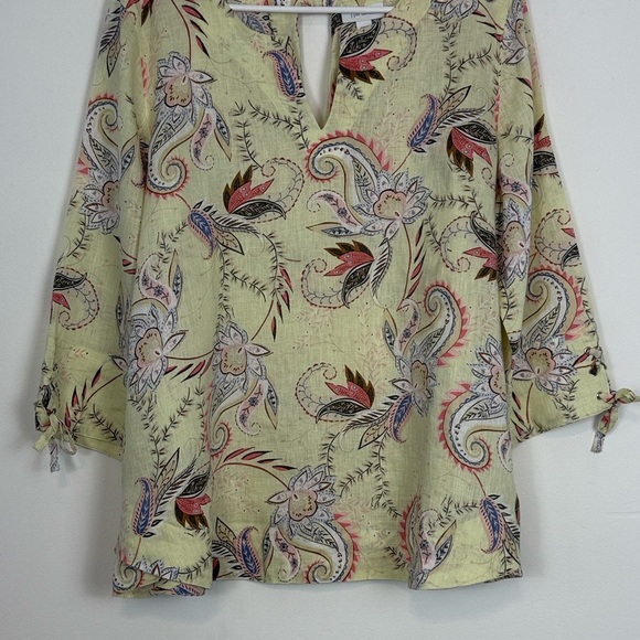 J. Jill Love Linen Paisley Floral Midsummer Top in Light Zest Yellow Size Medium - Picture 3 of 13
